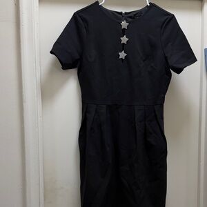 Isaac Mizrahi Black Short-Sleeve Star-Accent Mini Dress